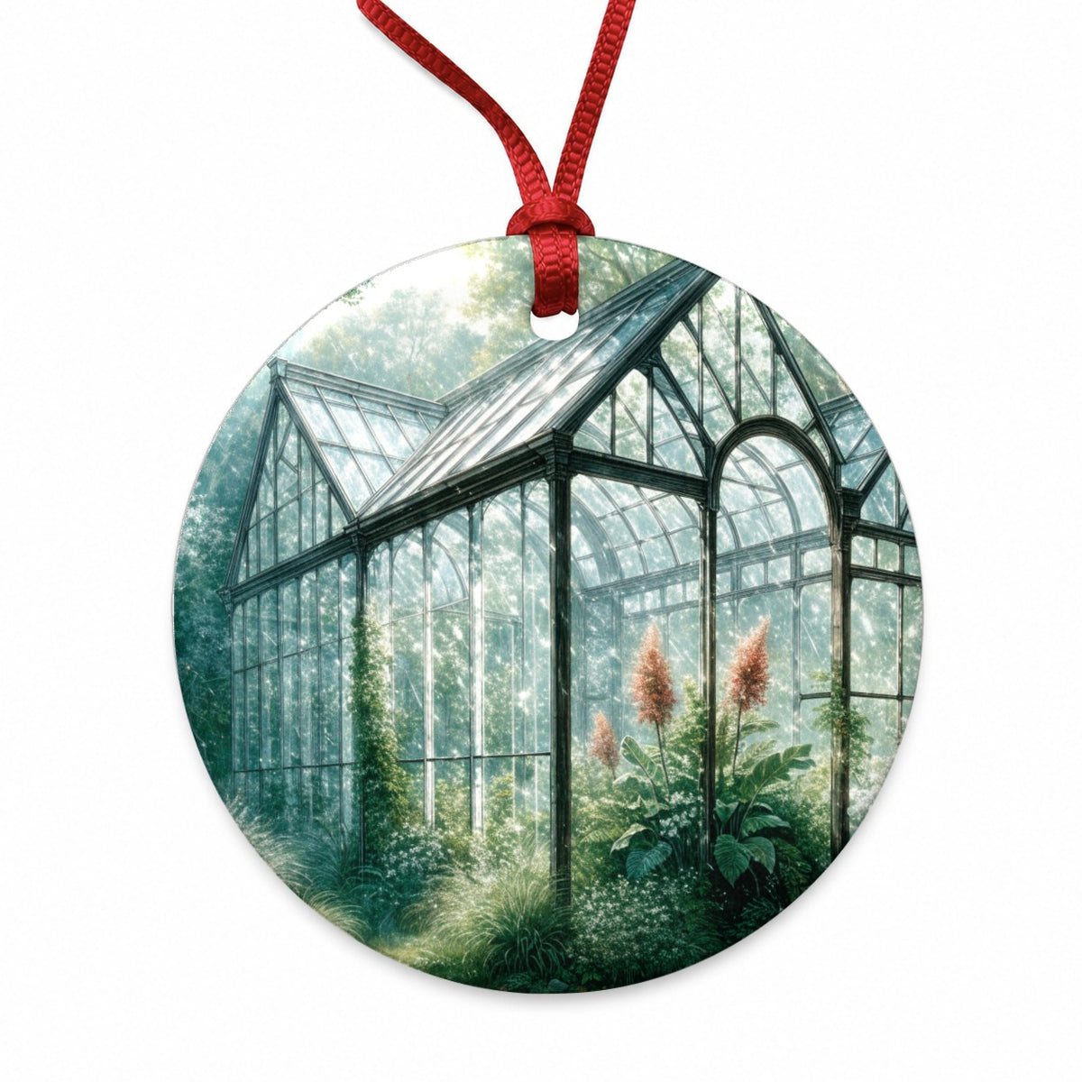 Garden Glass Conservatory Round Ceramic Holiday Christmas Tree Ornament