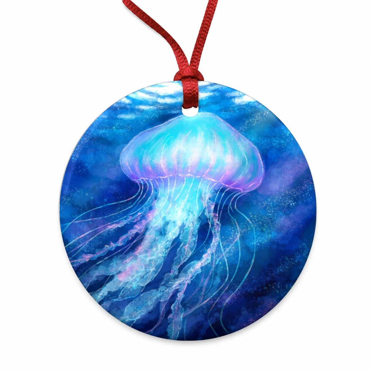 Glowing Jellyfish Ocean Round Ceramic Holiday Christmas Tree Ornament