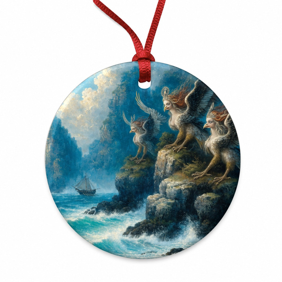 Greek Mythology Sirens Round Ceramic Holiday Christmas Tree Ornament