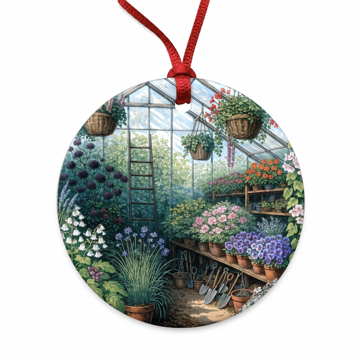Greenhouse Gardening Plant Round Ceramic Holiday Christmas Tree Ornament