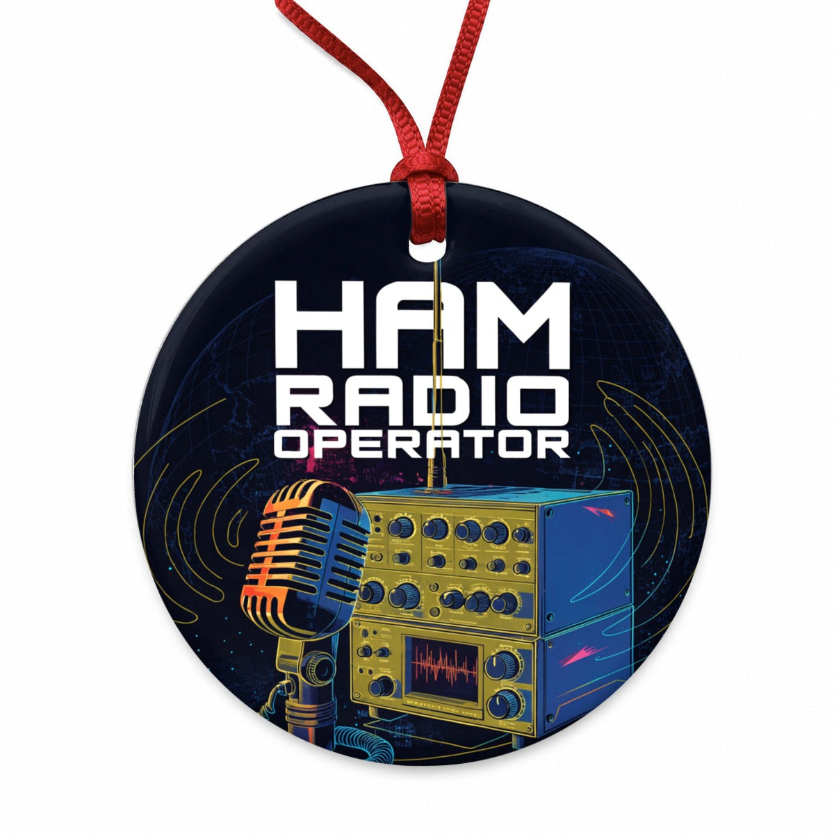 Ham Radio Operator Round Ceramic Holiday Christmas Tree Ornament