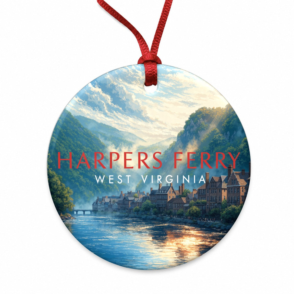 Harpers Ferry West Virginia Travel Round Ceramic Holiday Christmas Tree Ornament