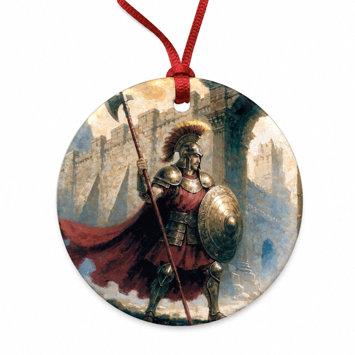 Hector Trojan Warrior Round Ceramic Holiday Christmas Tree Ornament