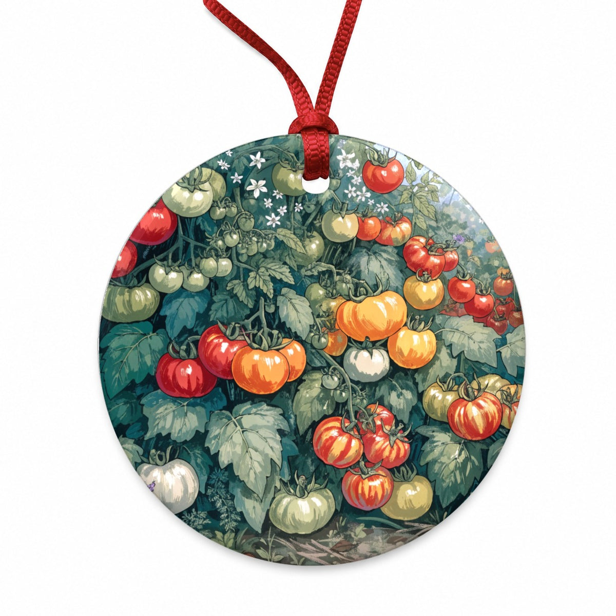 Heirloom Tomato Garden Round Ceramic Holiday Christmas Tree Ornament