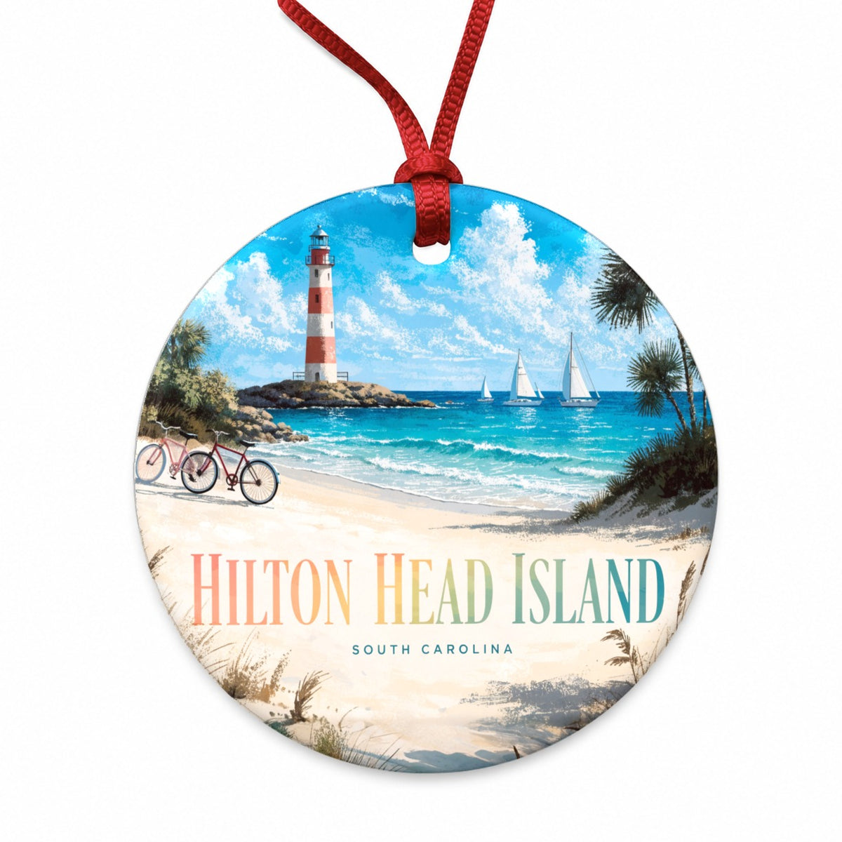 Hilton Head Island South Carolina Travel Round Ceramic Holiday Christmas Tree Ornament