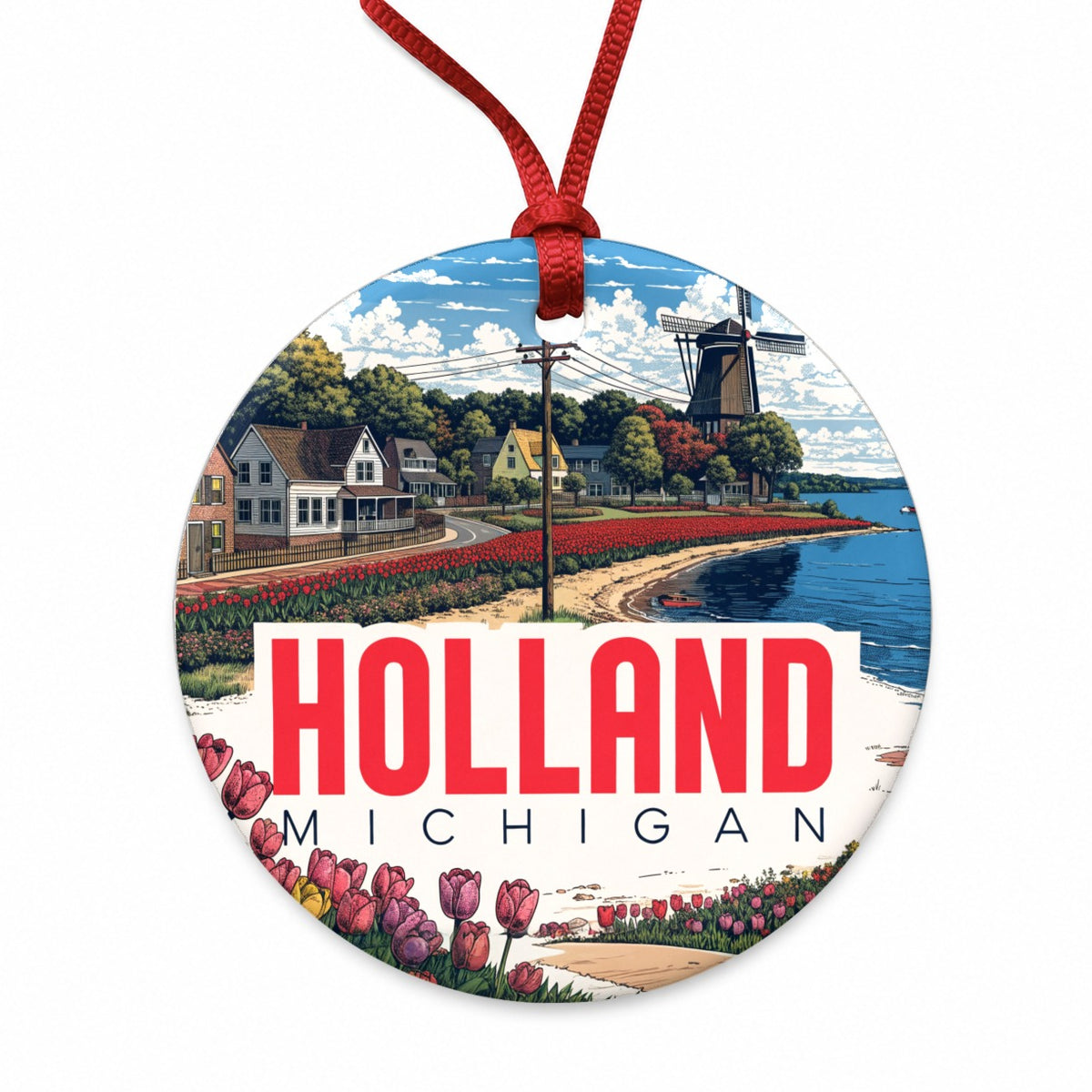 Holland Michigan Travel Round Ceramic Holiday Christmas Tree Ornament