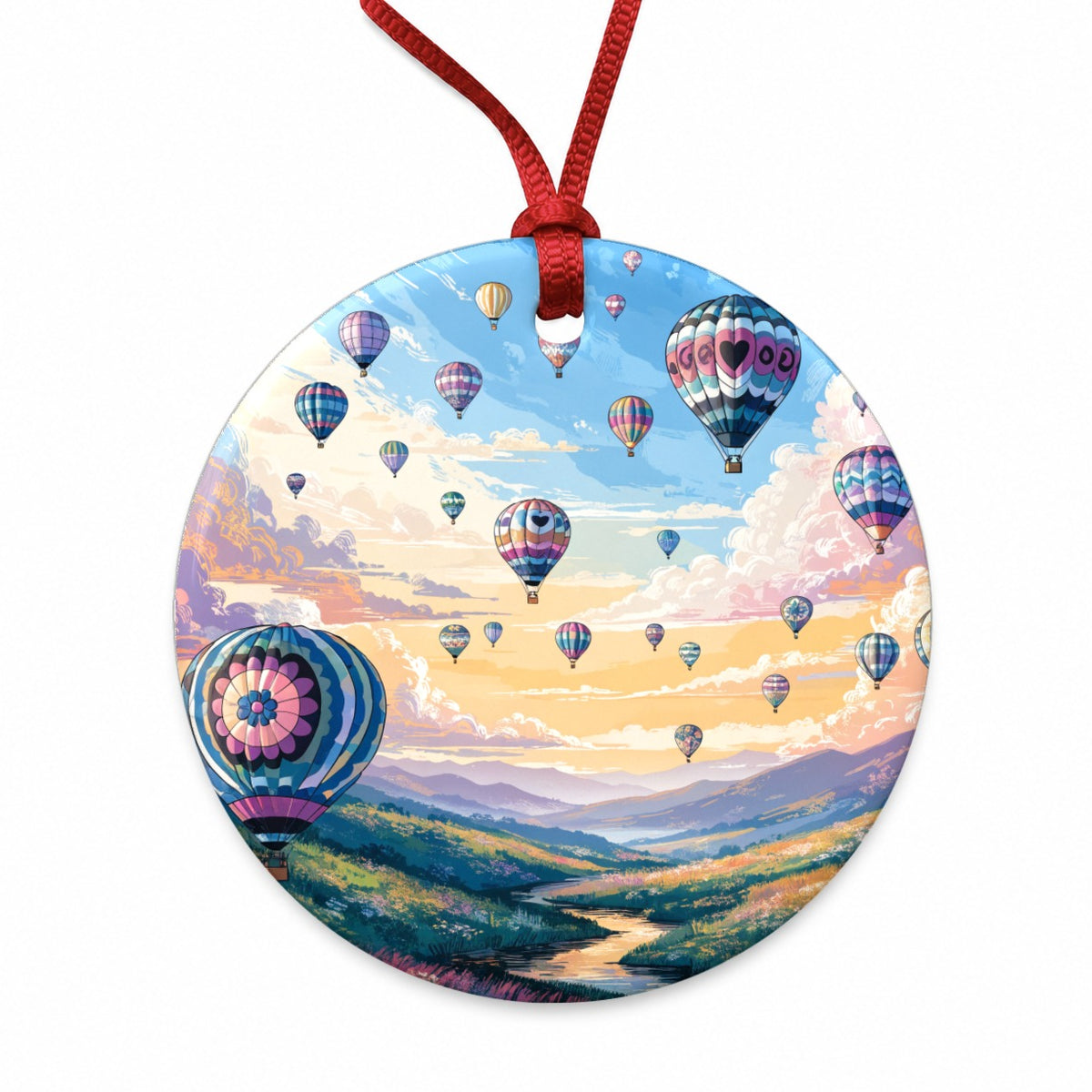 Hot Air Balloons Festival Round Ceramic Holiday Christmas Tree Ornament