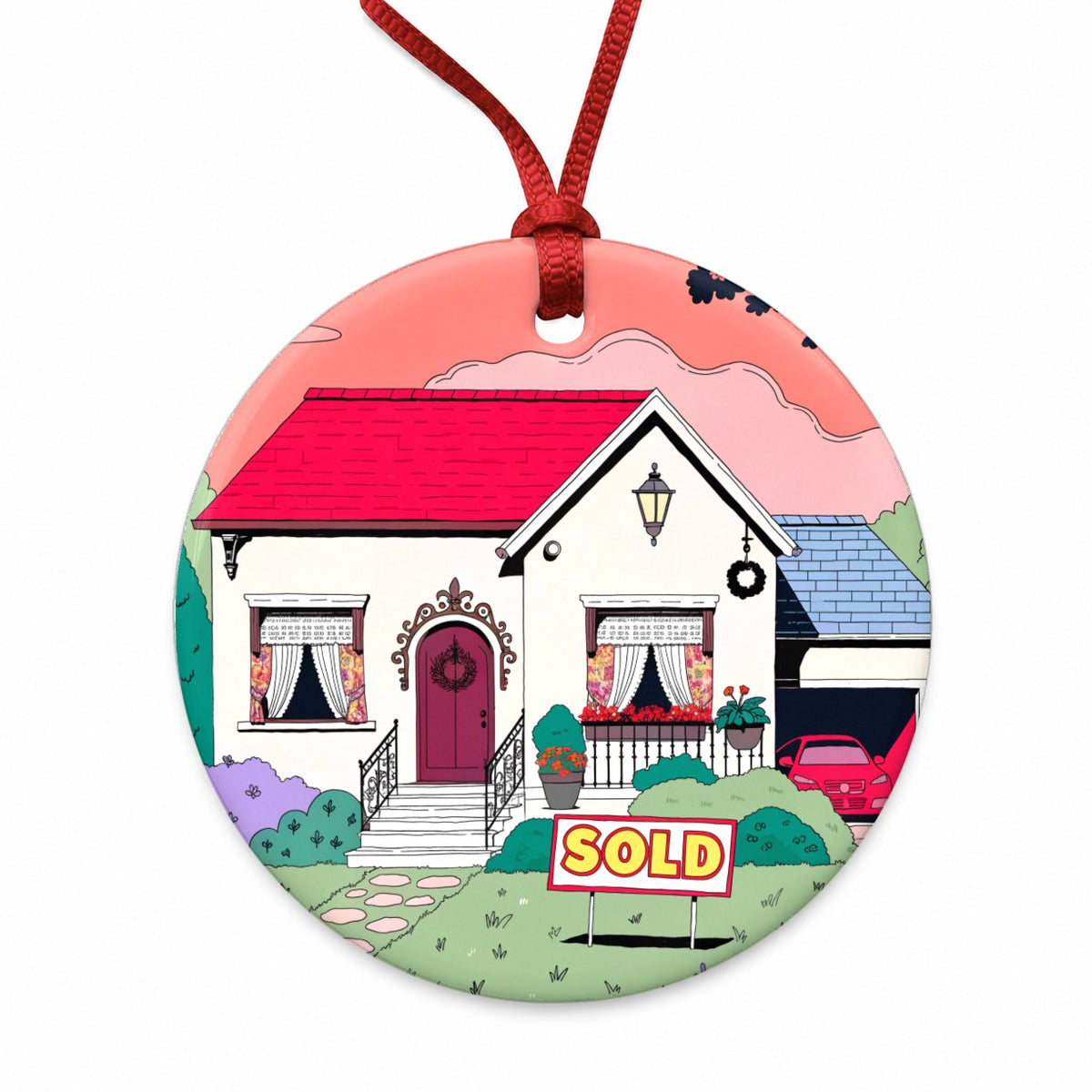 House Sold Realtor Real Estate Round Ceramic Holiday Christmas Tree Ornament