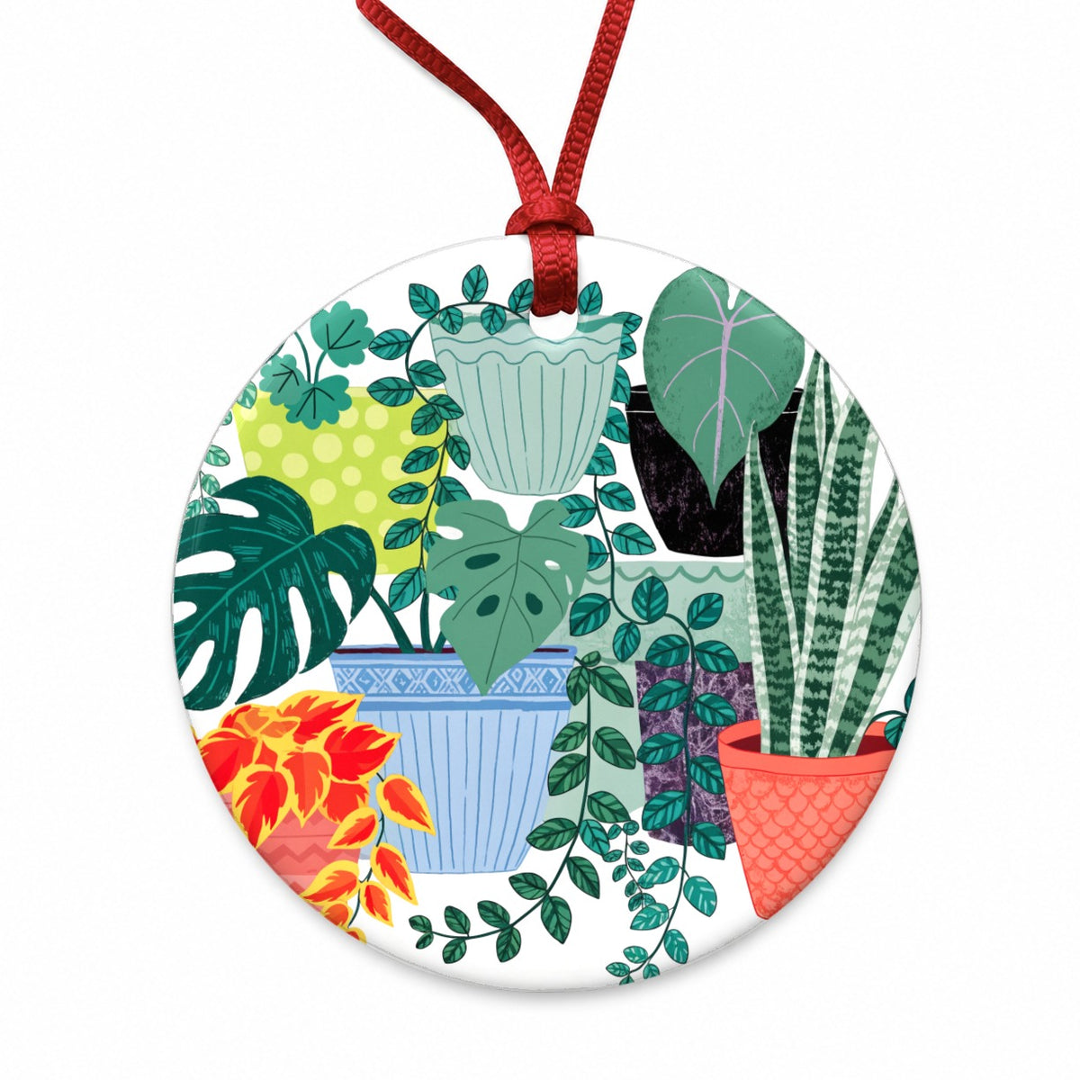 Houseplant Plant Lover Round Ceramic Holiday Christmas Tree Ornament