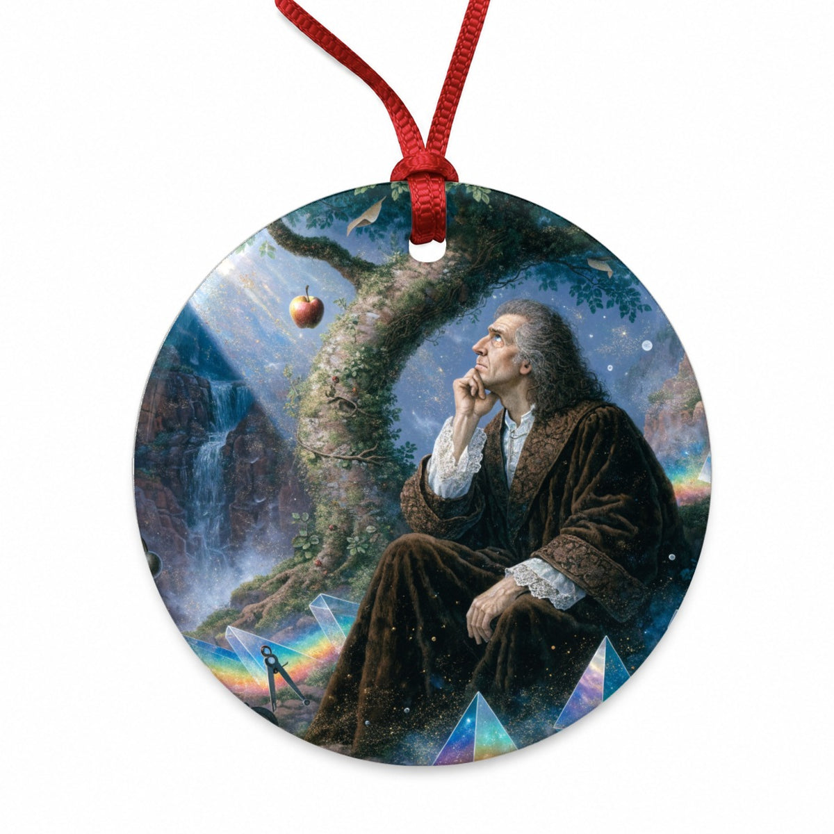 Isaac Newton Scientist Round Ceramic Holiday Christmas Tree Ornament
