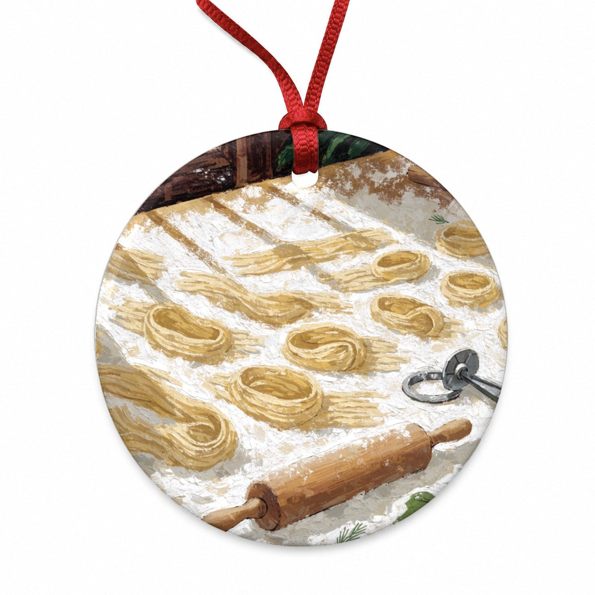 Italian Pasta Making Round Ceramic Holiday Christmas Tree Ornament