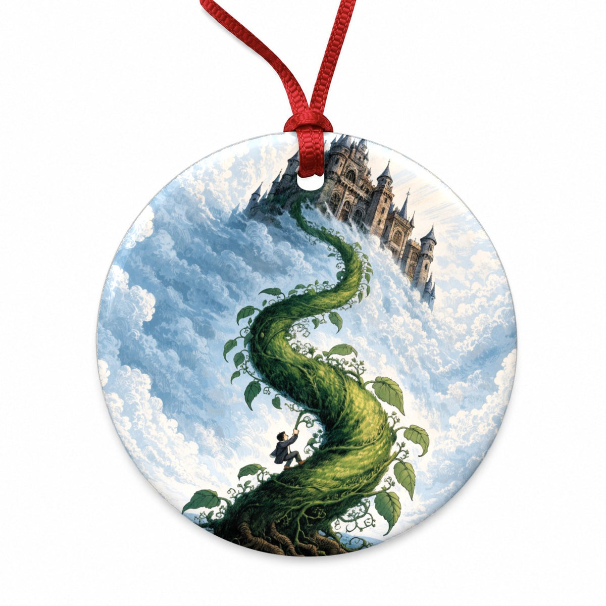 Jack Beanstalk Fairy Tale Round Ceramic Holiday Christmas Tree Ornament