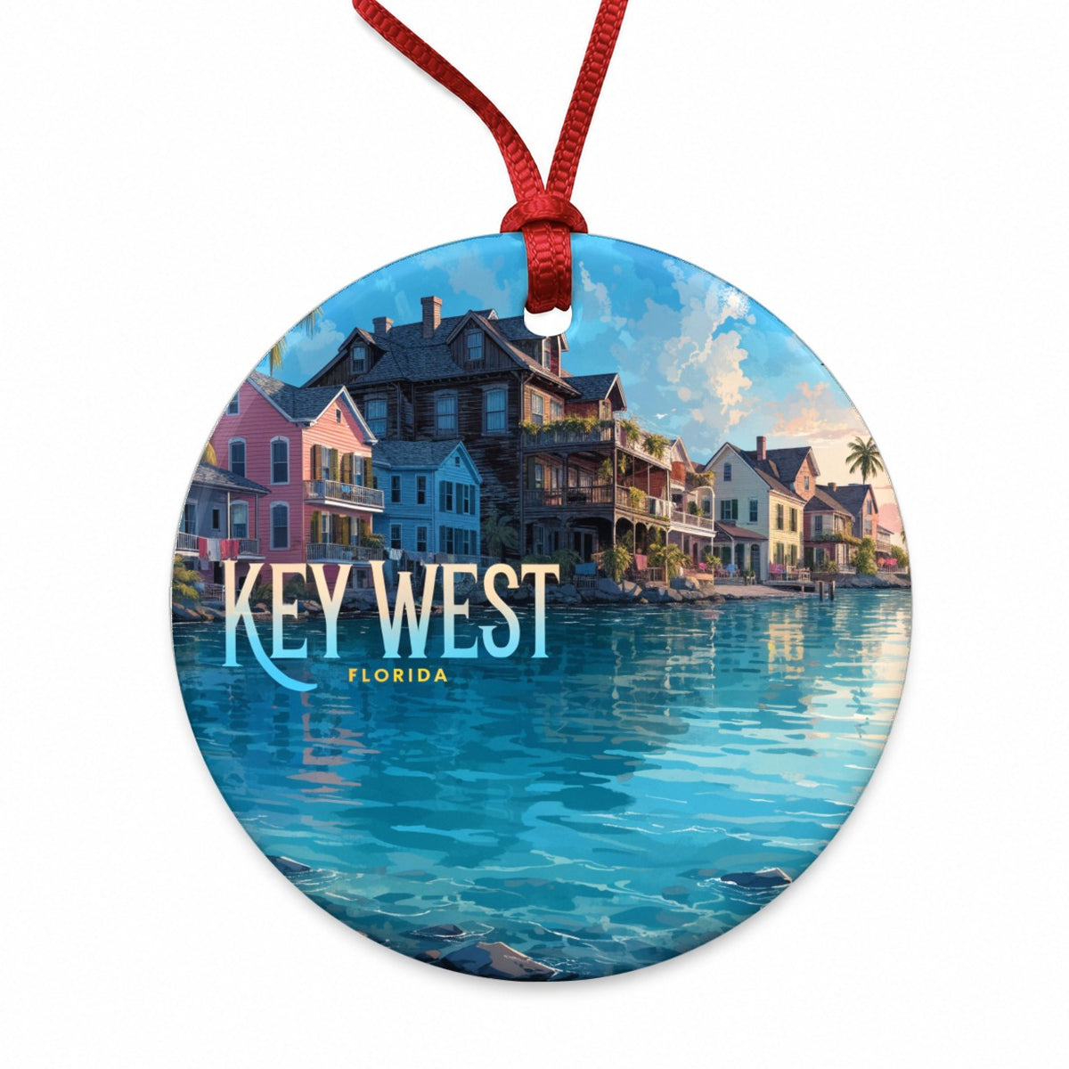 Key West Florida Travel Round Ceramic Holiday Christmas Tree Ornament