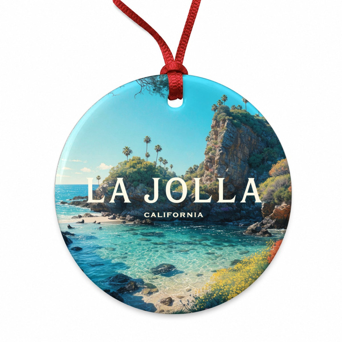 La Jolla California Travel Round Ceramic Holiday Christmas Tree Ornament