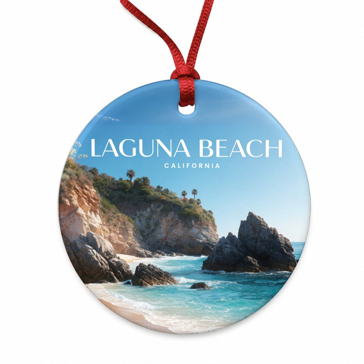 Laguna Beach California Travel Round Ceramic Holiday Christmas Tree Ornament