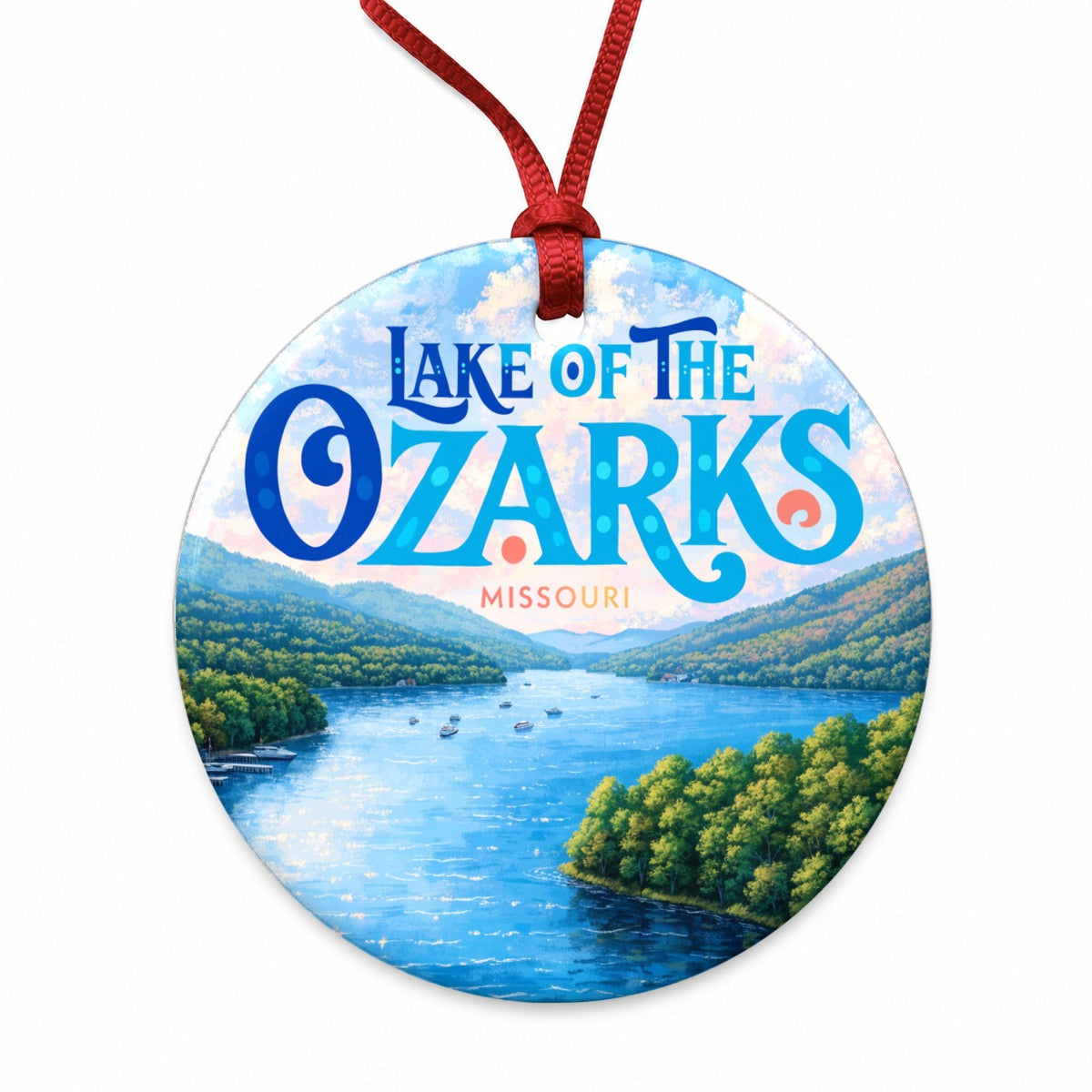 Lake of the Ozarks Missouri Travel Round Ceramic Holiday Christmas Tree Ornament
