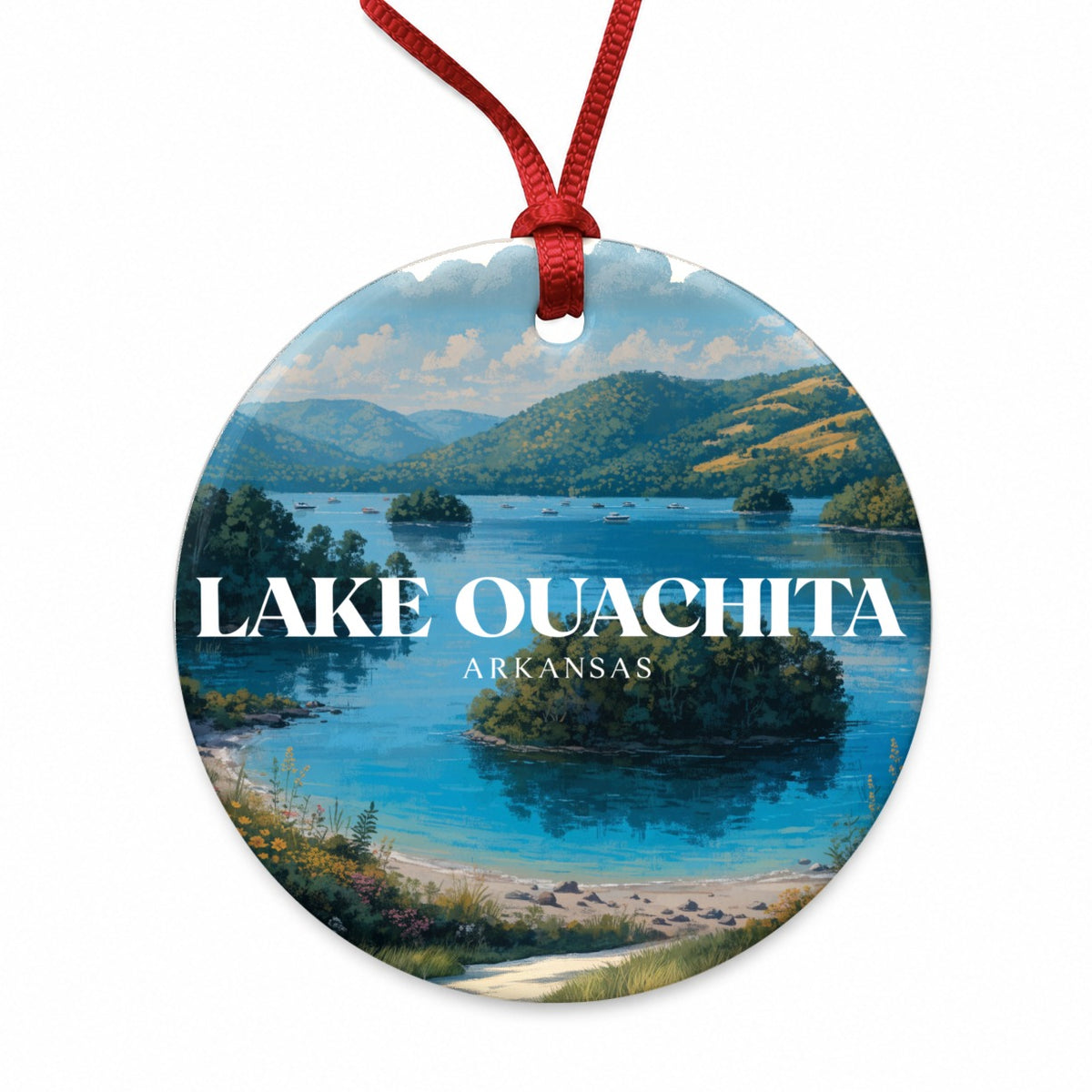 Lake Ouachita Arkansas Travel Round Ceramic Holiday Christmas Tree Ornament
