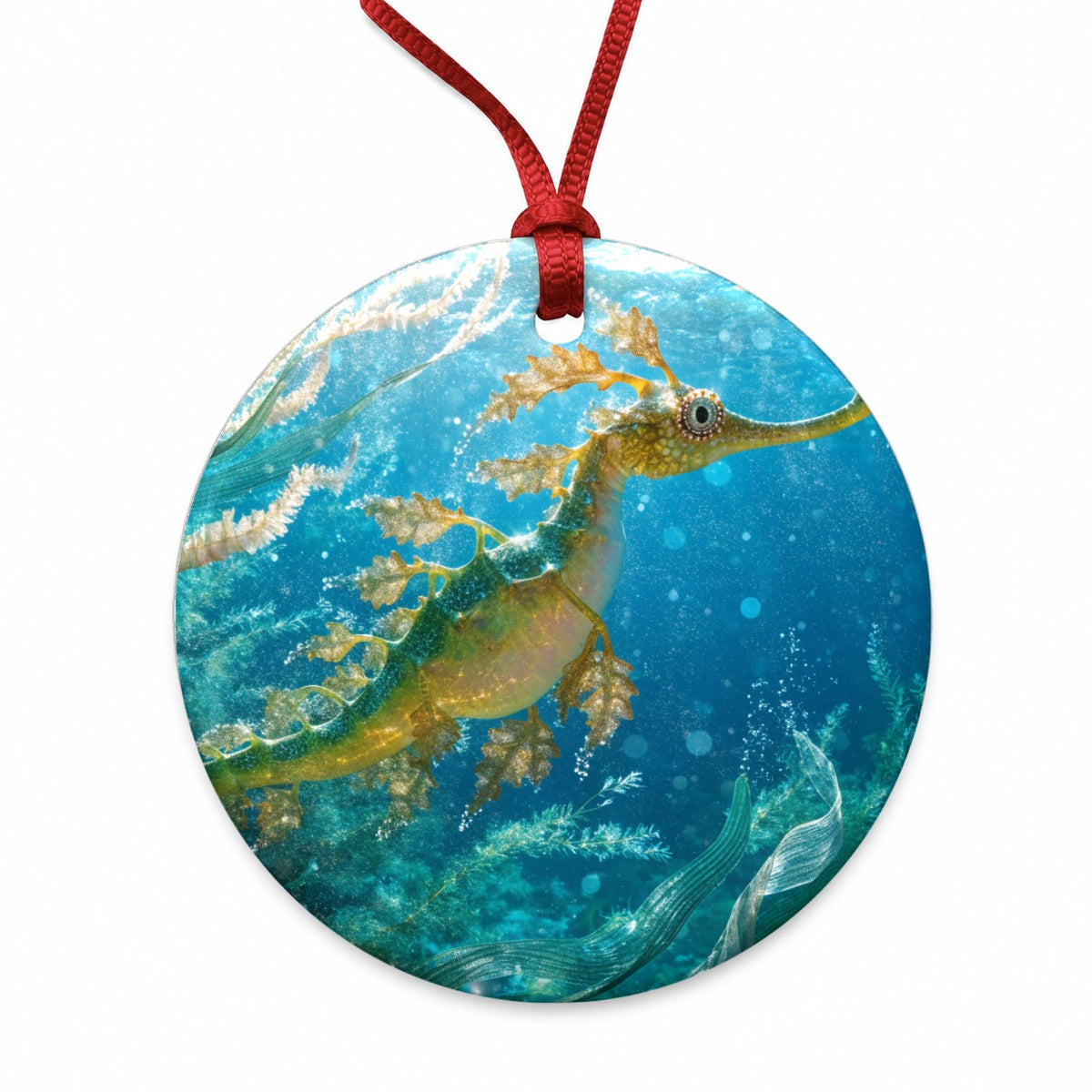 Leafy Seadragon Ocean Round Ceramic Holiday Christmas Tree Ornament