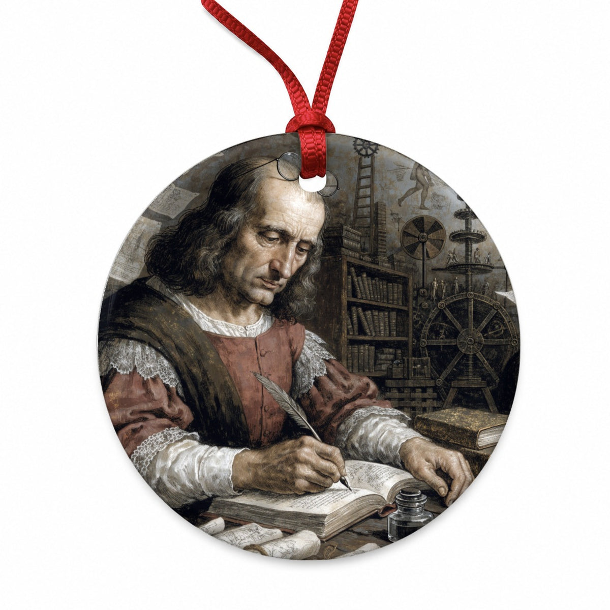 Leonardo Da Vinci Round Ceramic Holiday Christmas Tree Ornament