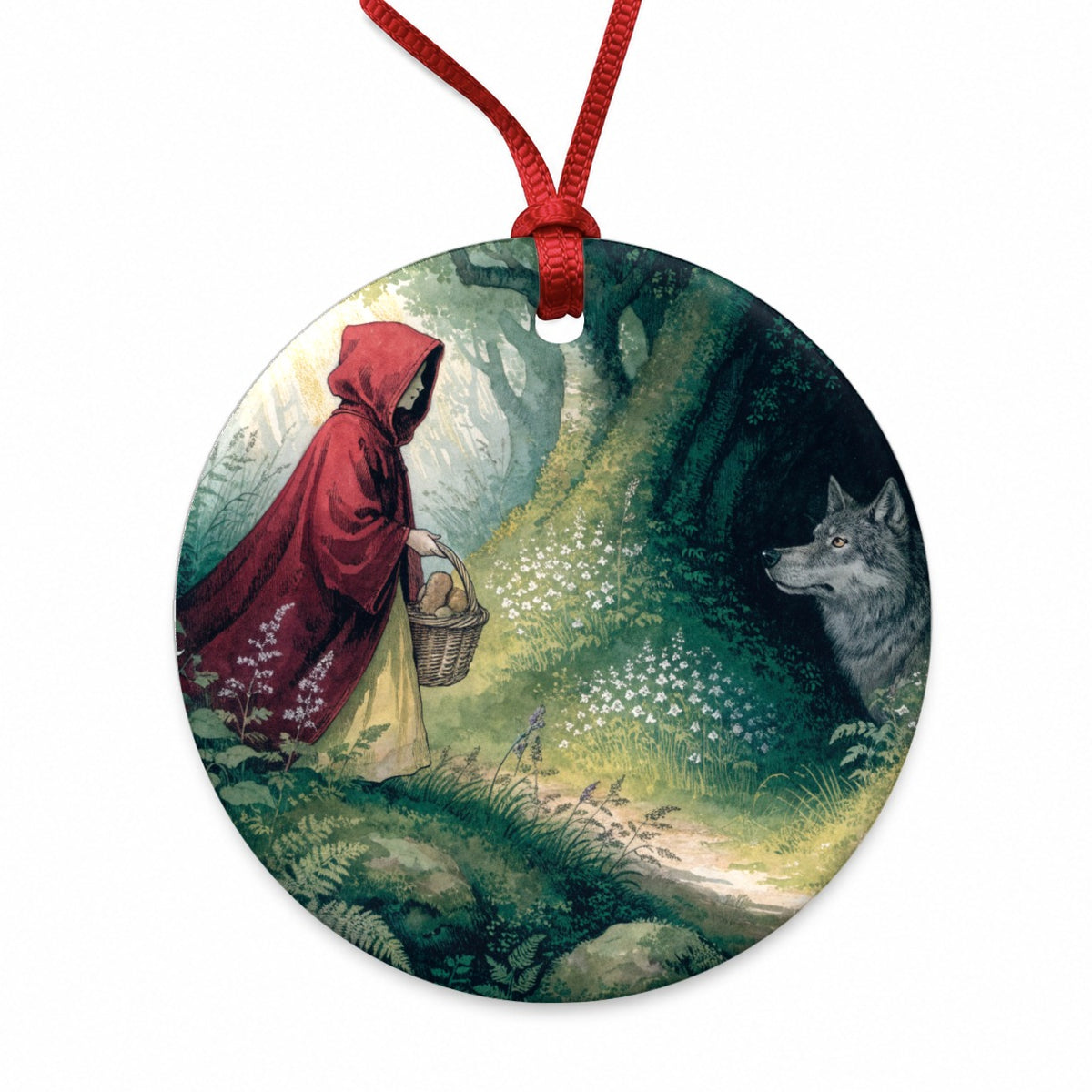 Little Red Riding Hood Round Ceramic Holiday Christmas Tree Ornament