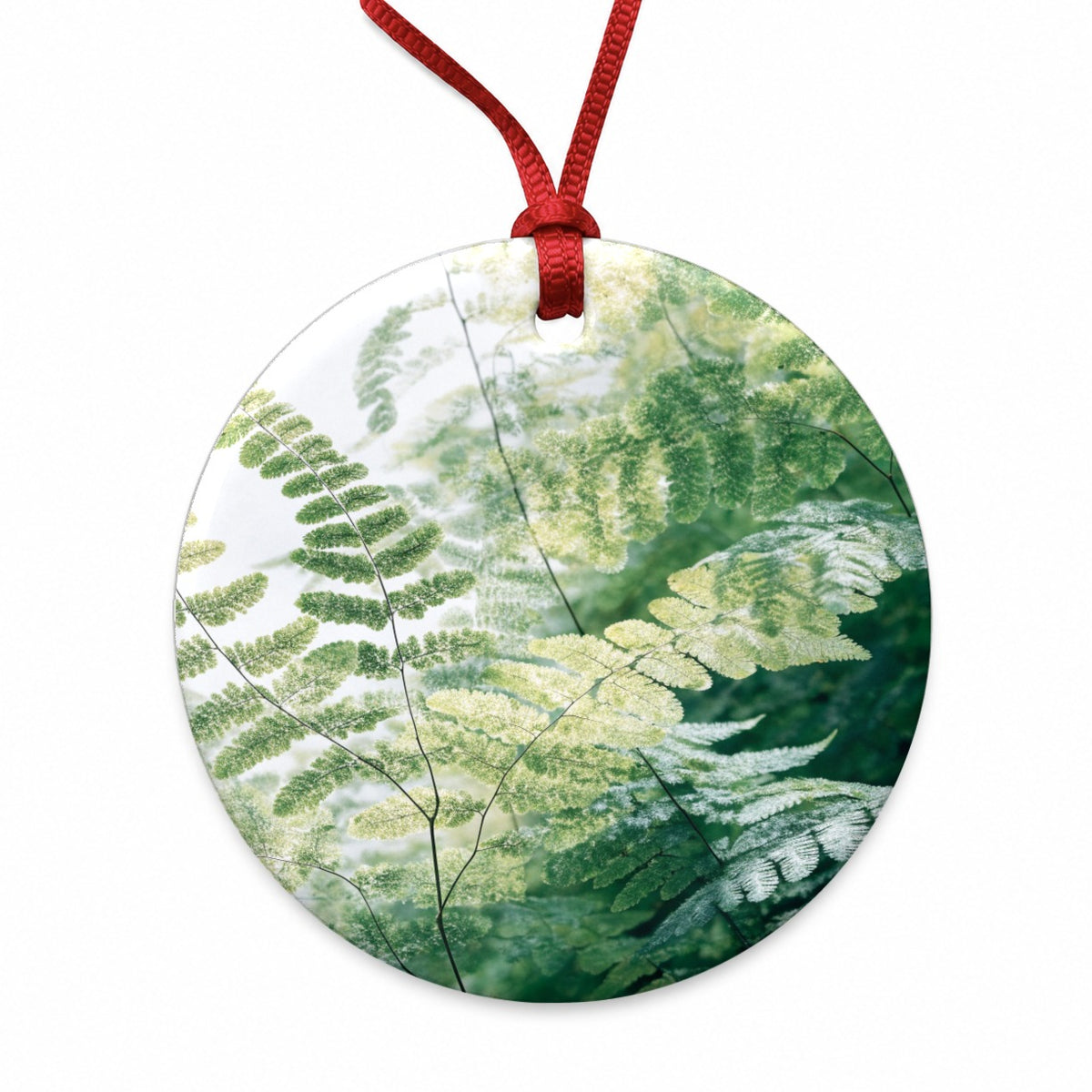 Maidenhair Fern Garden Round Ceramic Holiday Christmas Tree Ornament
