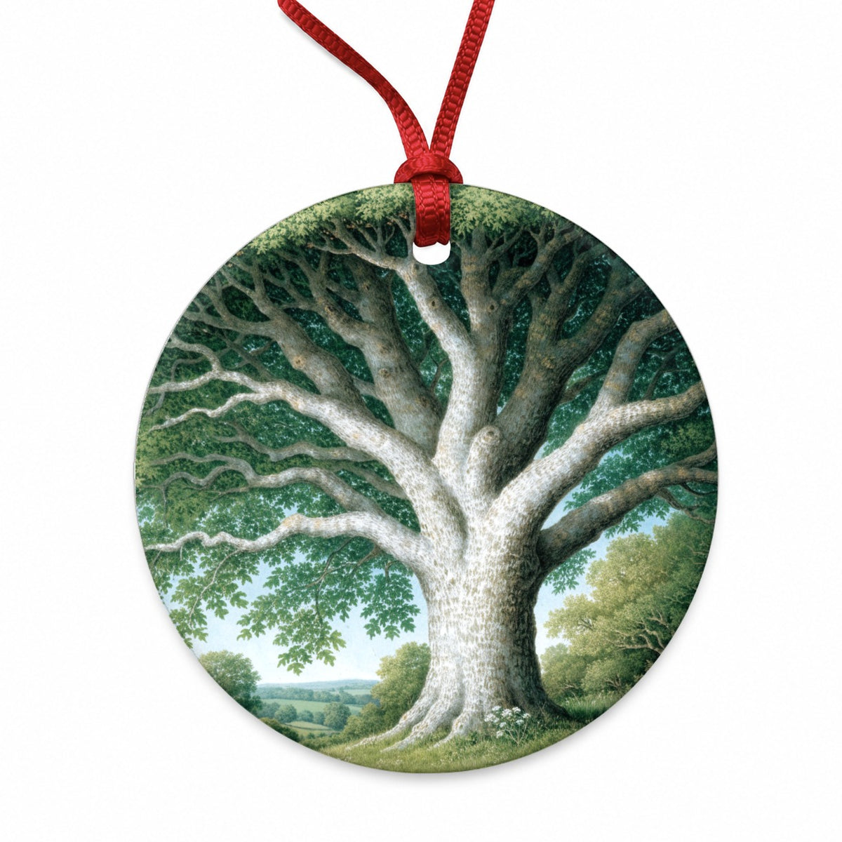 Majestic Sycamore Tree Round Ceramic Holiday Christmas Tree Ornament