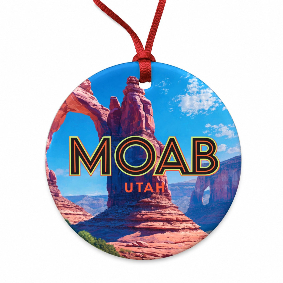 Moab Utah Travel Round Ceramic Holiday Christmas Tree Ornament