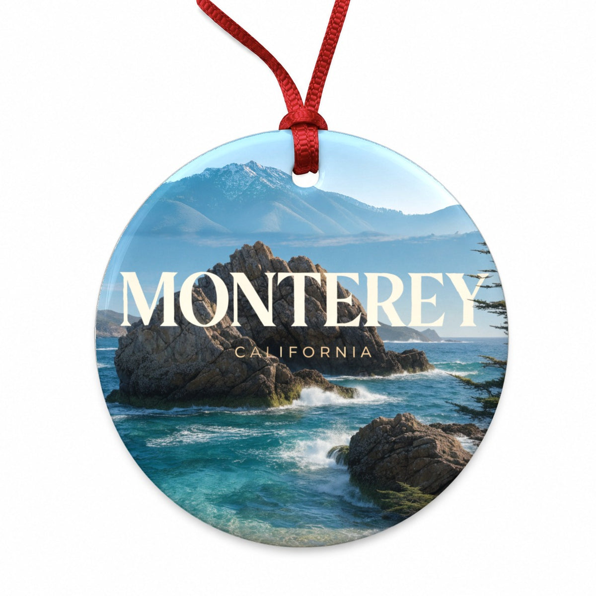 Monterey California Travel Ocean Round Ceramic Holiday Christmas Tree Ornament