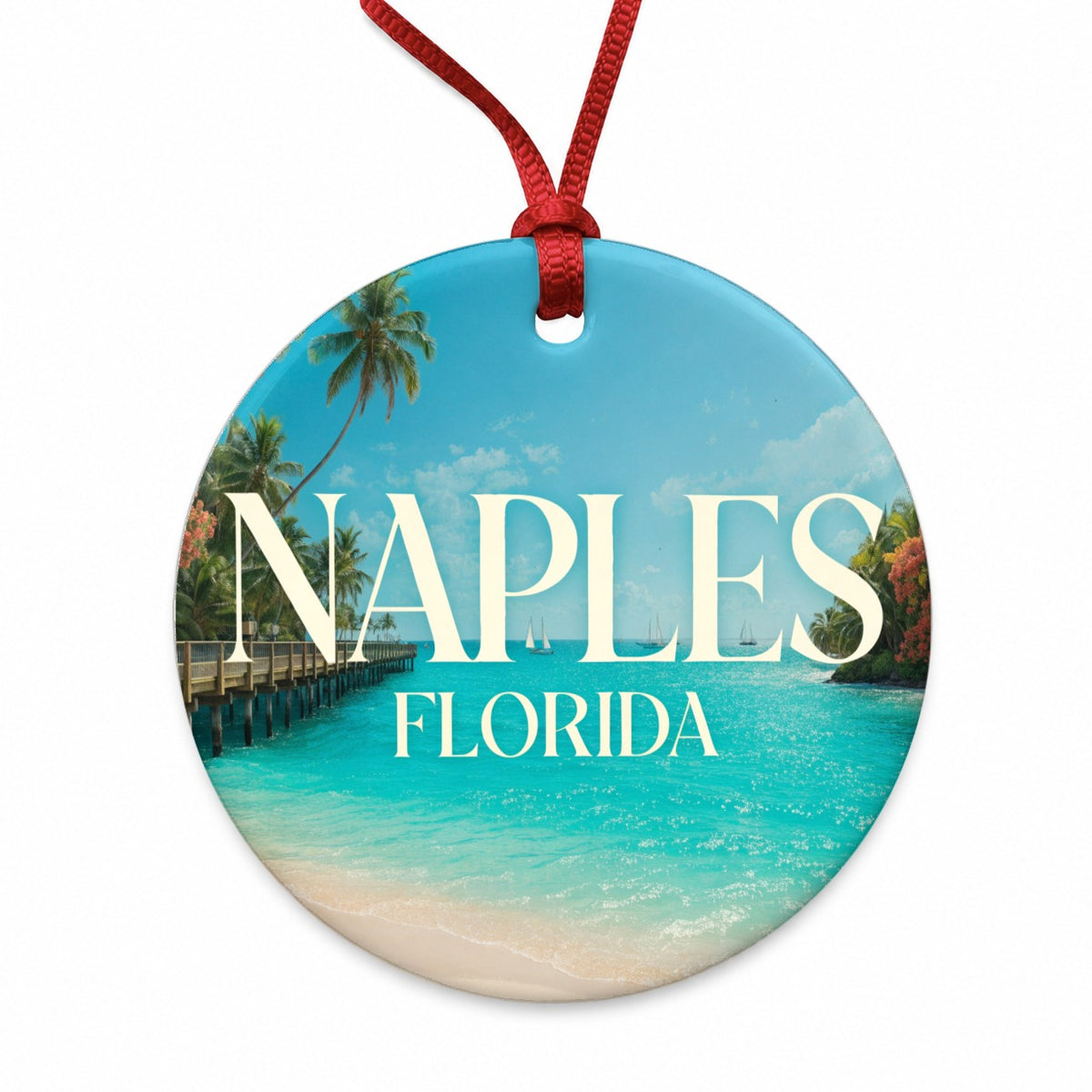 Naples Florida Travel Round Ceramic Holiday Christmas Tree Ornament