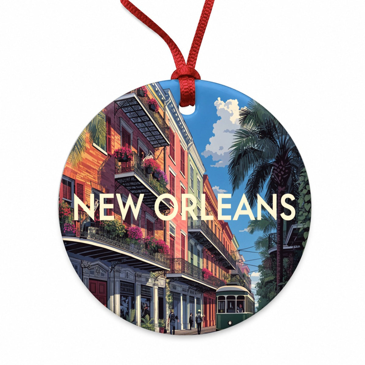 New Orleans Louisiana Travel Round Ceramic Holiday Christmas Tree Ornament