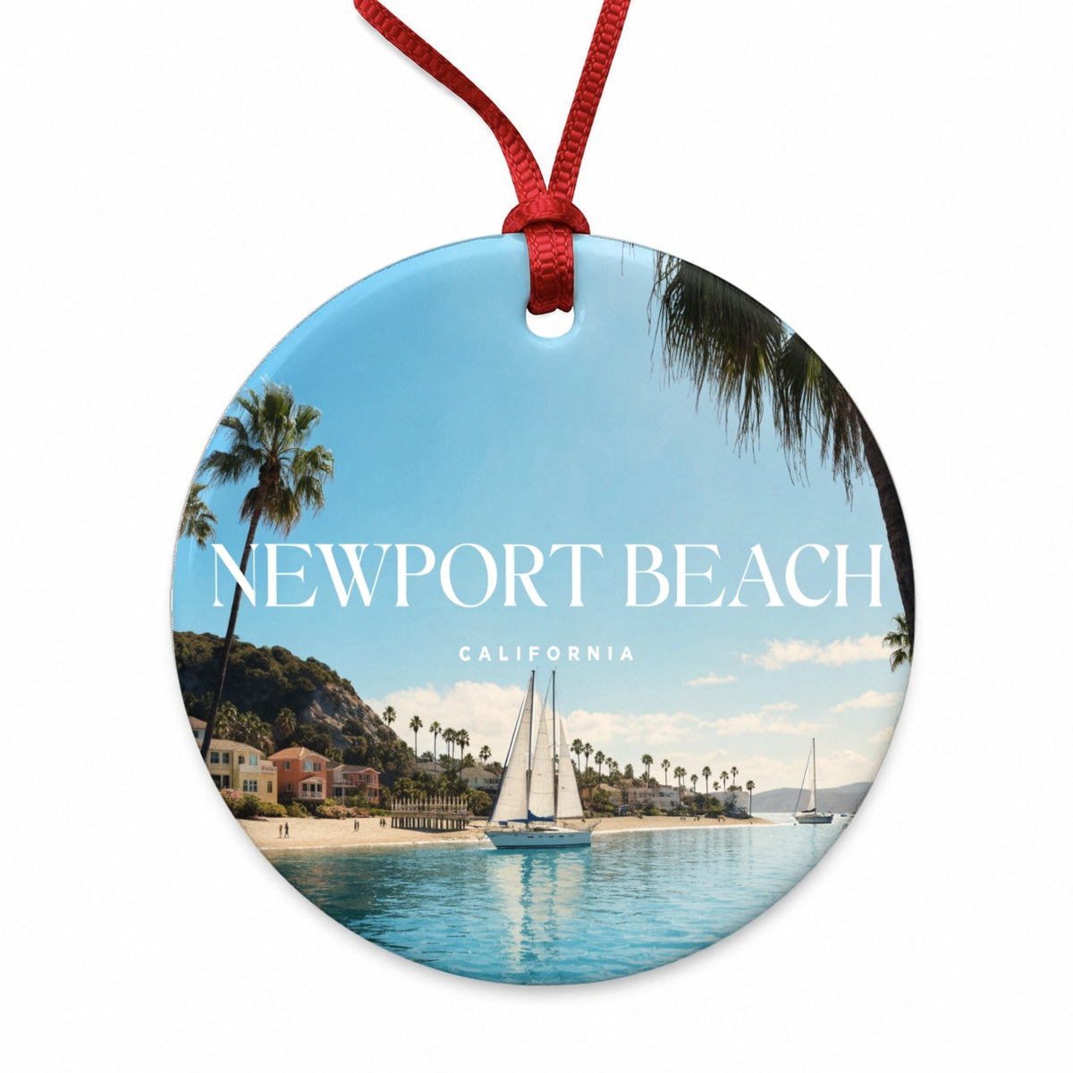 Newport Beach California Travel Round Ceramic Holiday Christmas Tree Ornament