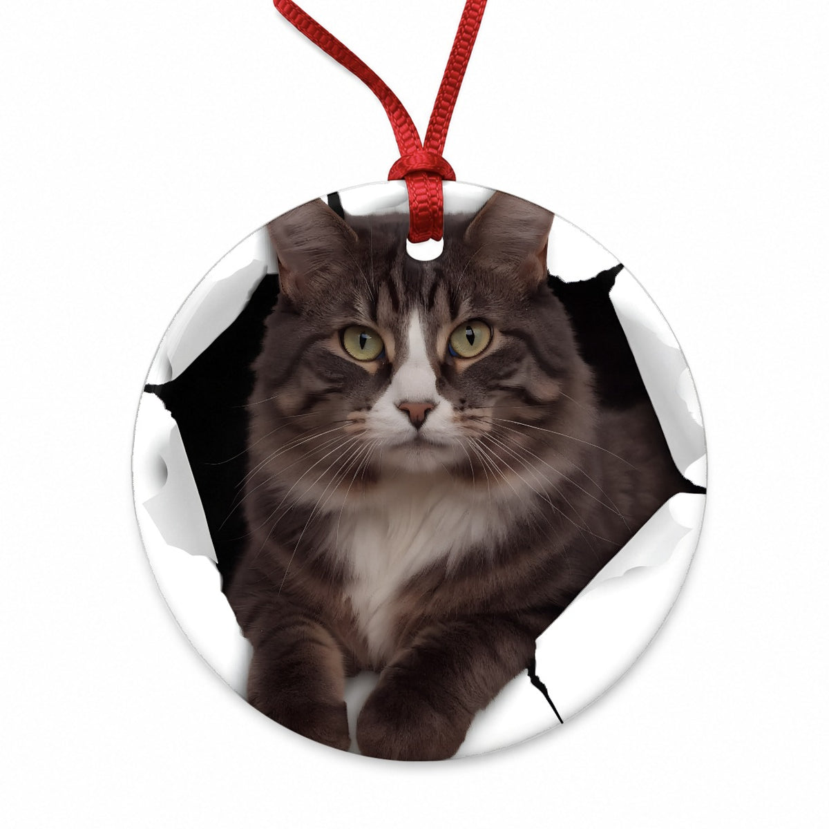 Norwegian Forest Cat Breakout Round Ceramic Holiday Christmas Tree Ornament