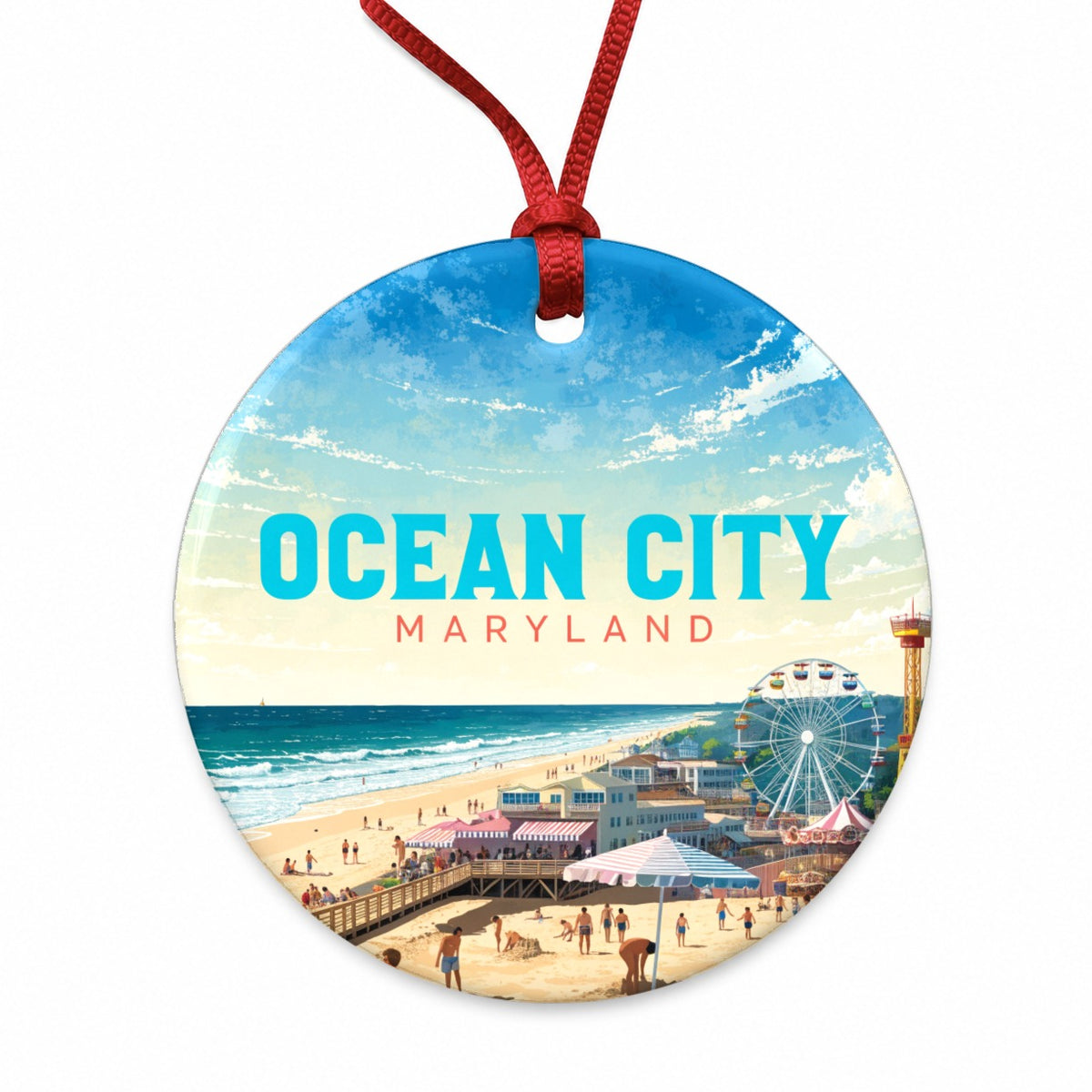 Ocean City Maryland Travel Round Ceramic Holiday Christmas Tree Ornament