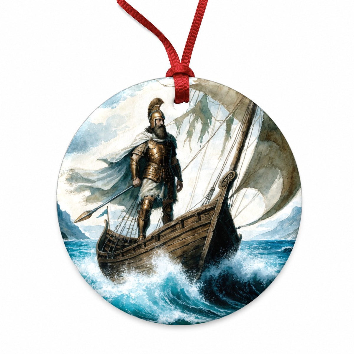 Odysseus Greek Mythology Round Ceramic Holiday Christmas Tree Ornament