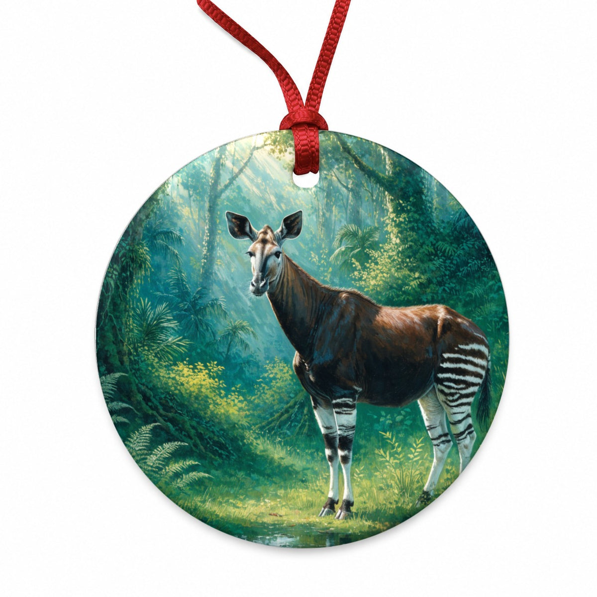 Okapi Rainforest Round Ceramic Holiday Christmas Tree Ornament
