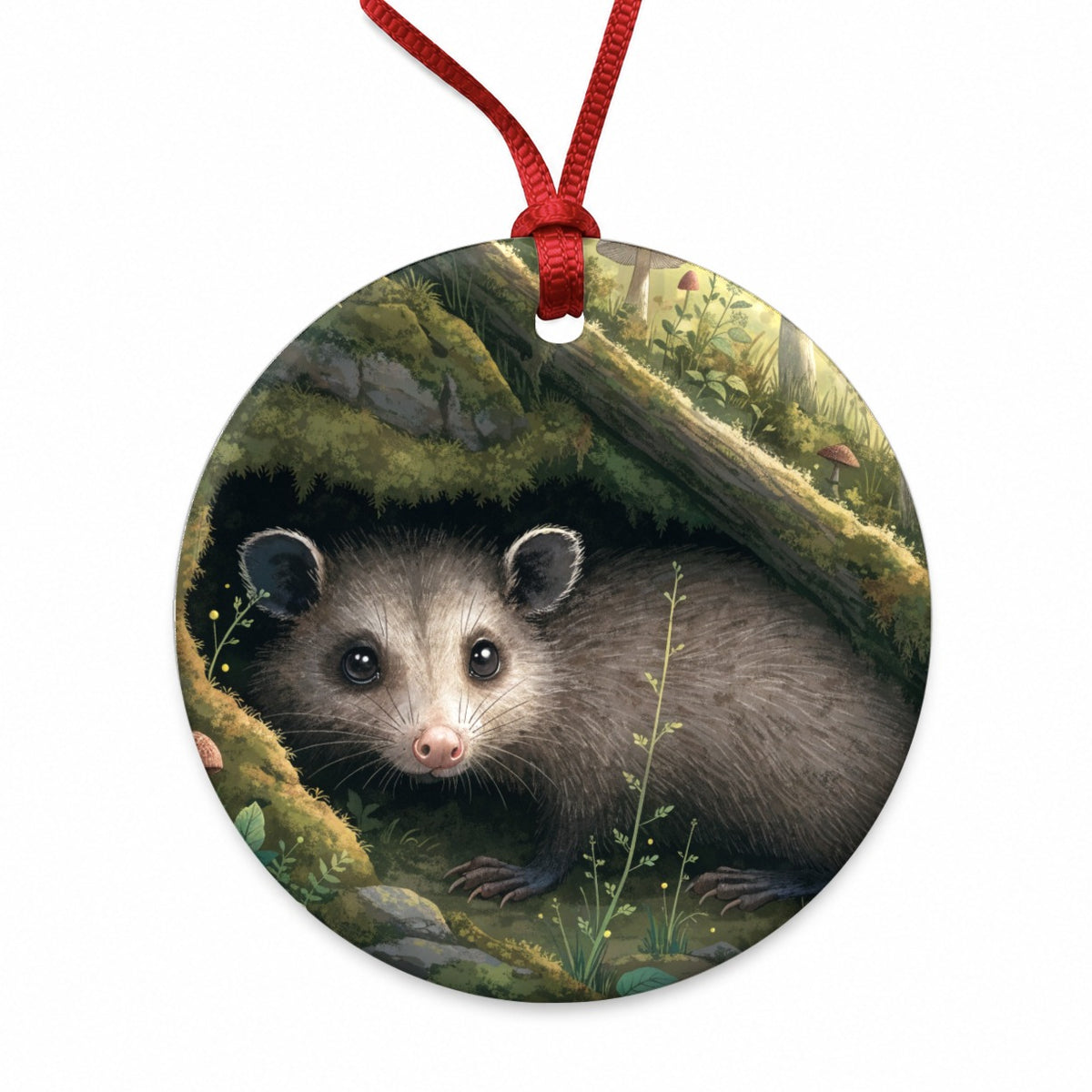 Opossum Woodland Garden Round Ceramic Holiday Christmas Tree Ornament