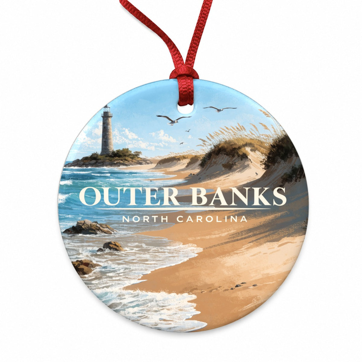 Outer Banks North Carolina Travel Round Ceramic Holiday Christmas Tree Ornament