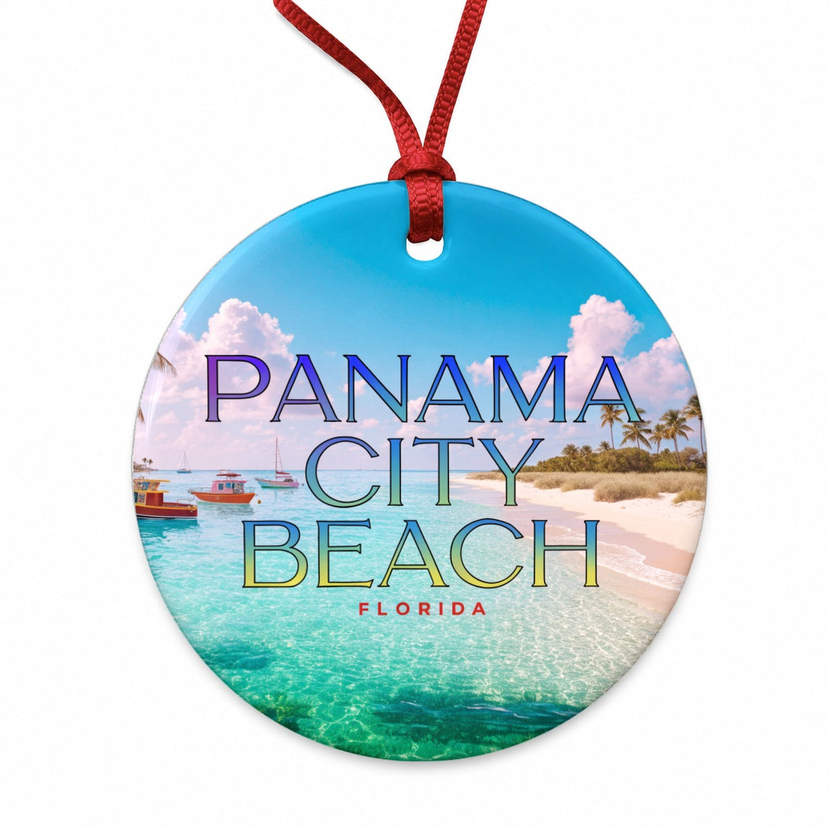 Panama City Beach Florida Travel Round Ceramic Holiday Christmas Tree Ornament