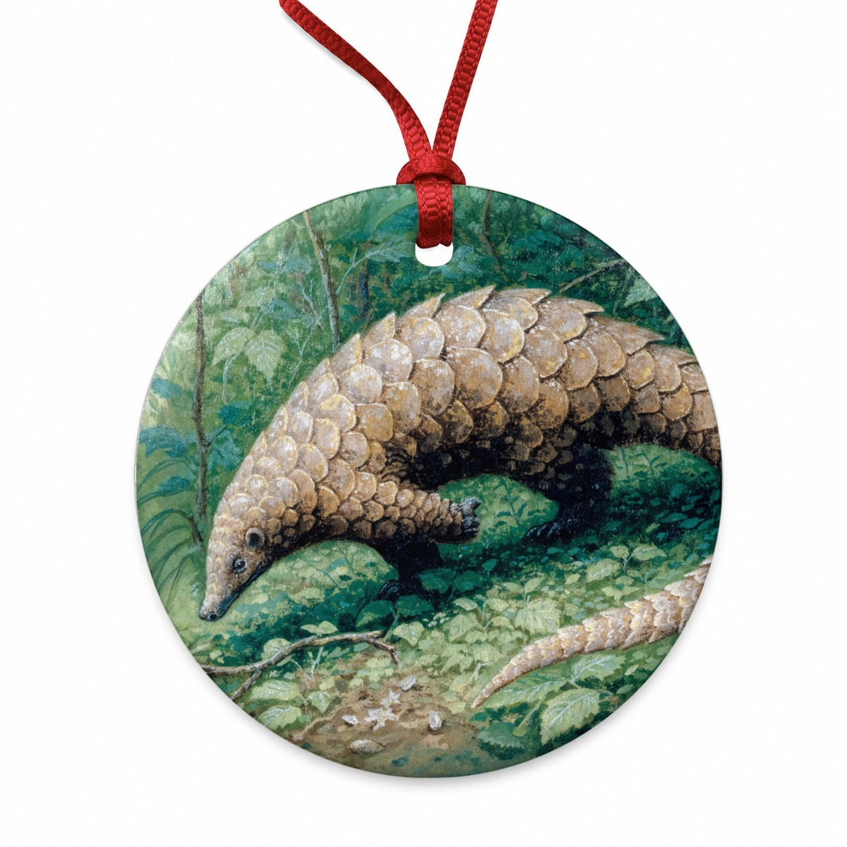 Pangolin Woodland Round Ceramic Holiday Christmas Tree Ornament