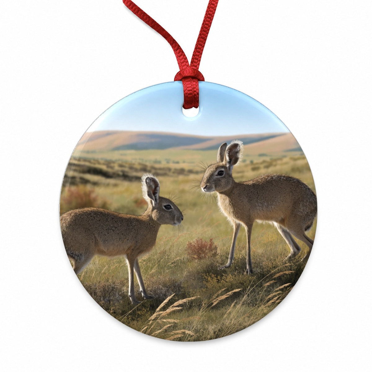 Patagonian Mara Grasslands Round Ceramic Holiday Christmas Tree Ornament