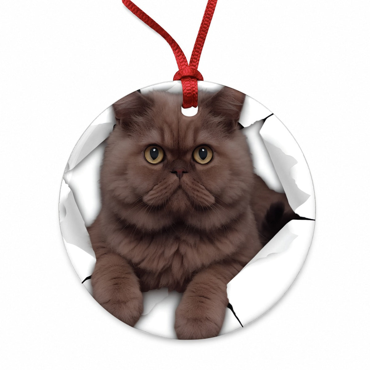 Persian Cat Breakout Round Ceramic Holiday Christmas Tree Ornament