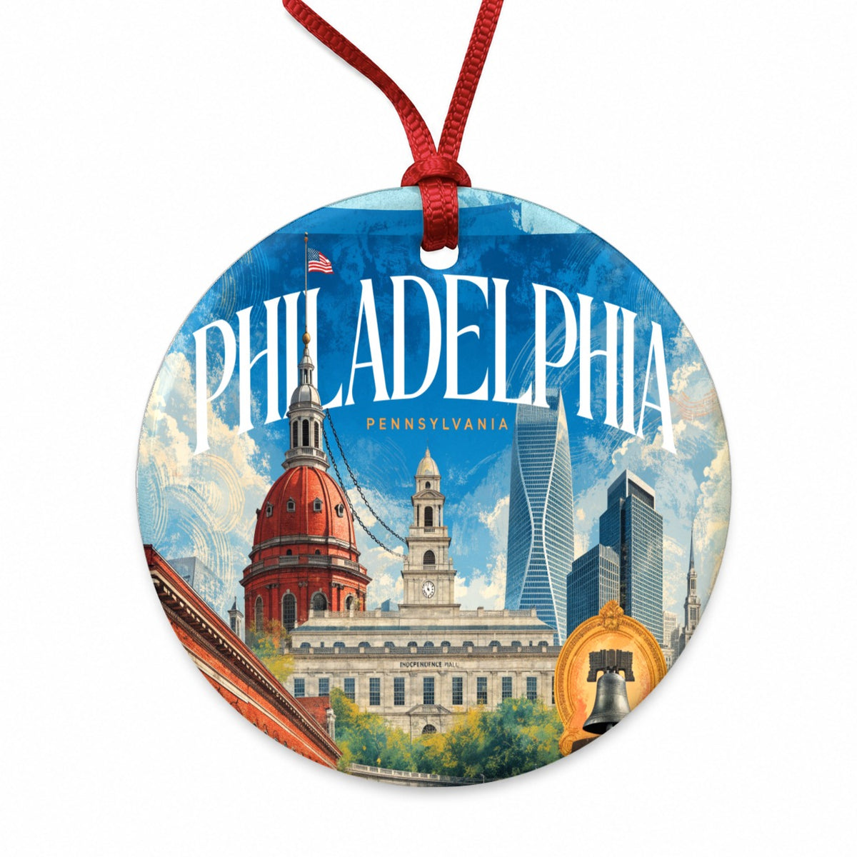 Philadelphia Pennsylvania Travel Round Ceramic Holiday Christmas Tree Ornament