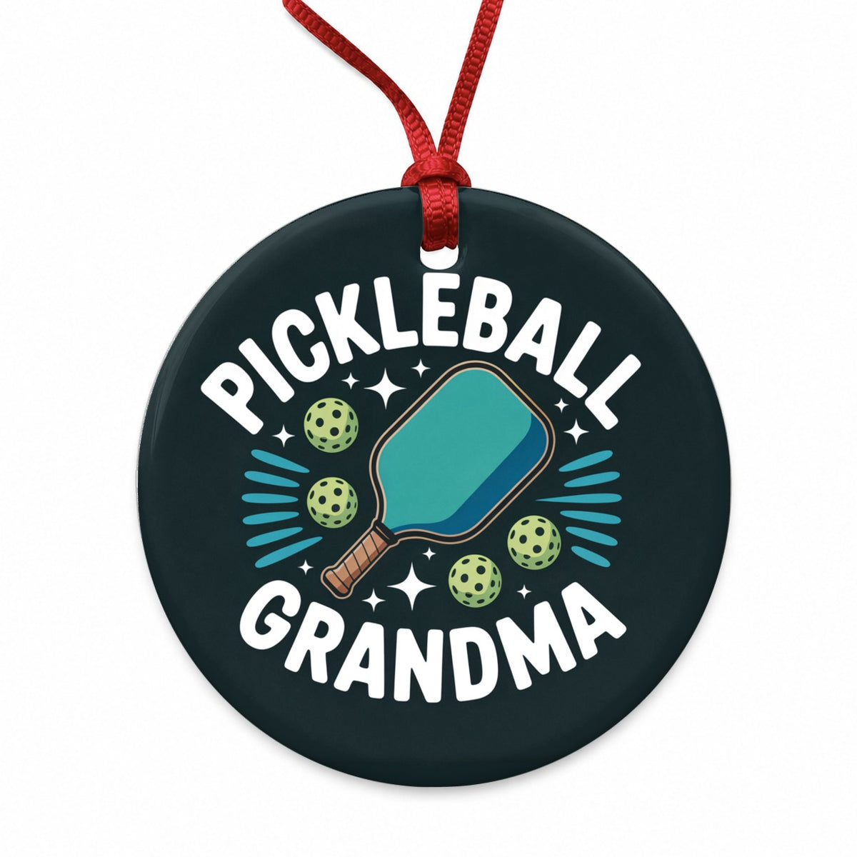 Pickleball Grandma Round Ceramic Holiday Christmas Tree Ornament
