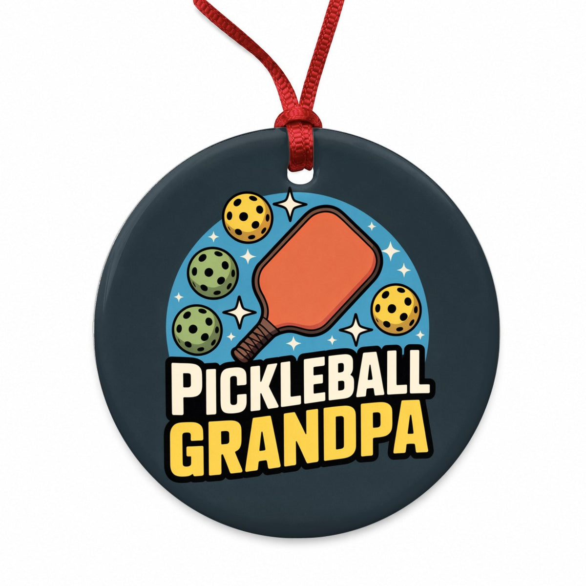 Pickleball Grandpa Round Ceramic Holiday Christmas Tree Ornament