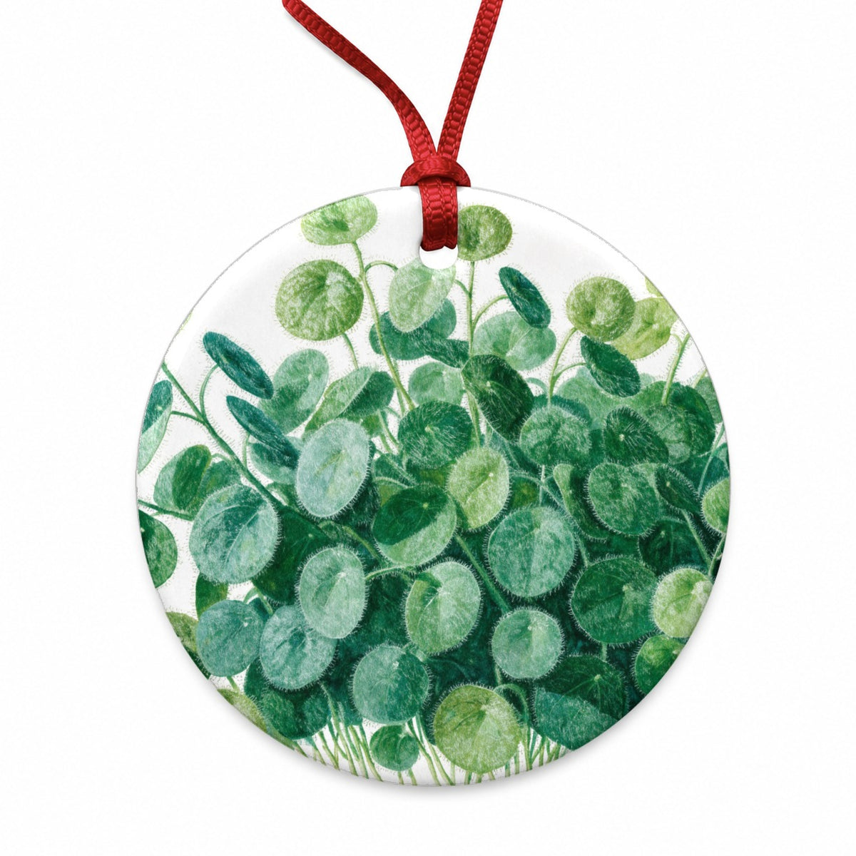 Pilea Chinese Money Plant Round Ceramic Holiday Christmas Tree Ornament