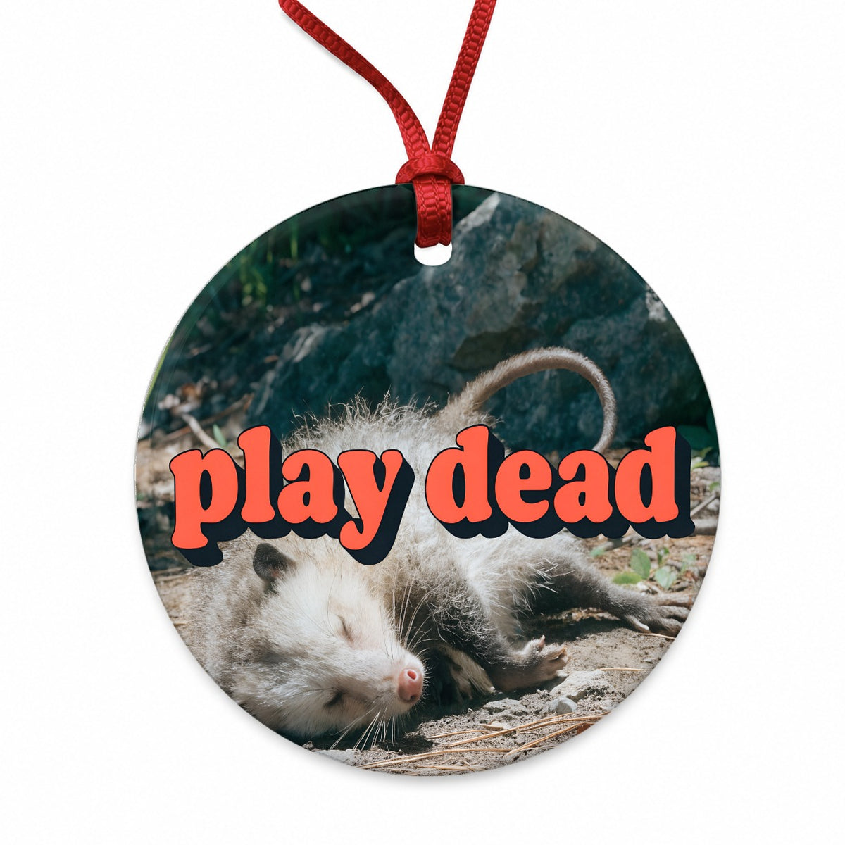 Play Dead Opossum Funny Round Ceramic Holiday Christmas Tree Ornament