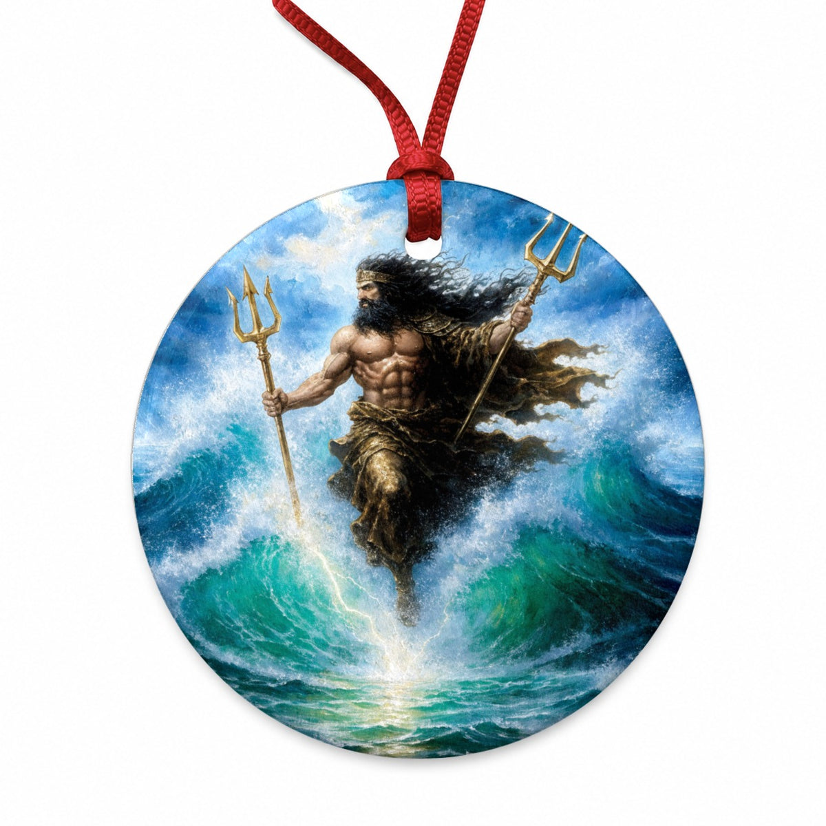 Poseidon Greek Sea God Round Ceramic Holiday Christmas Tree Ornament