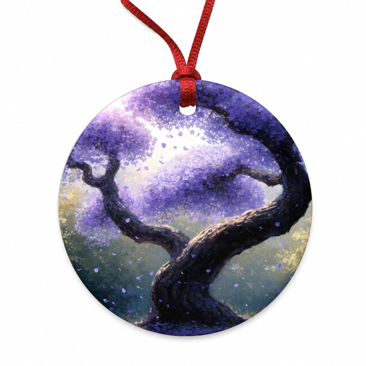 Purple Jacaranda Tree Round Ceramic Holiday Christmas Tree Ornament