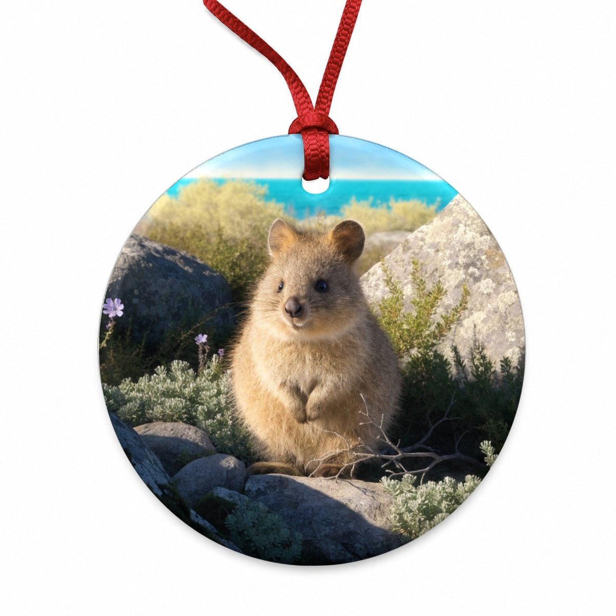 Quokka Island Landscape Round Ceramic Holiday Christmas Tree Ornament