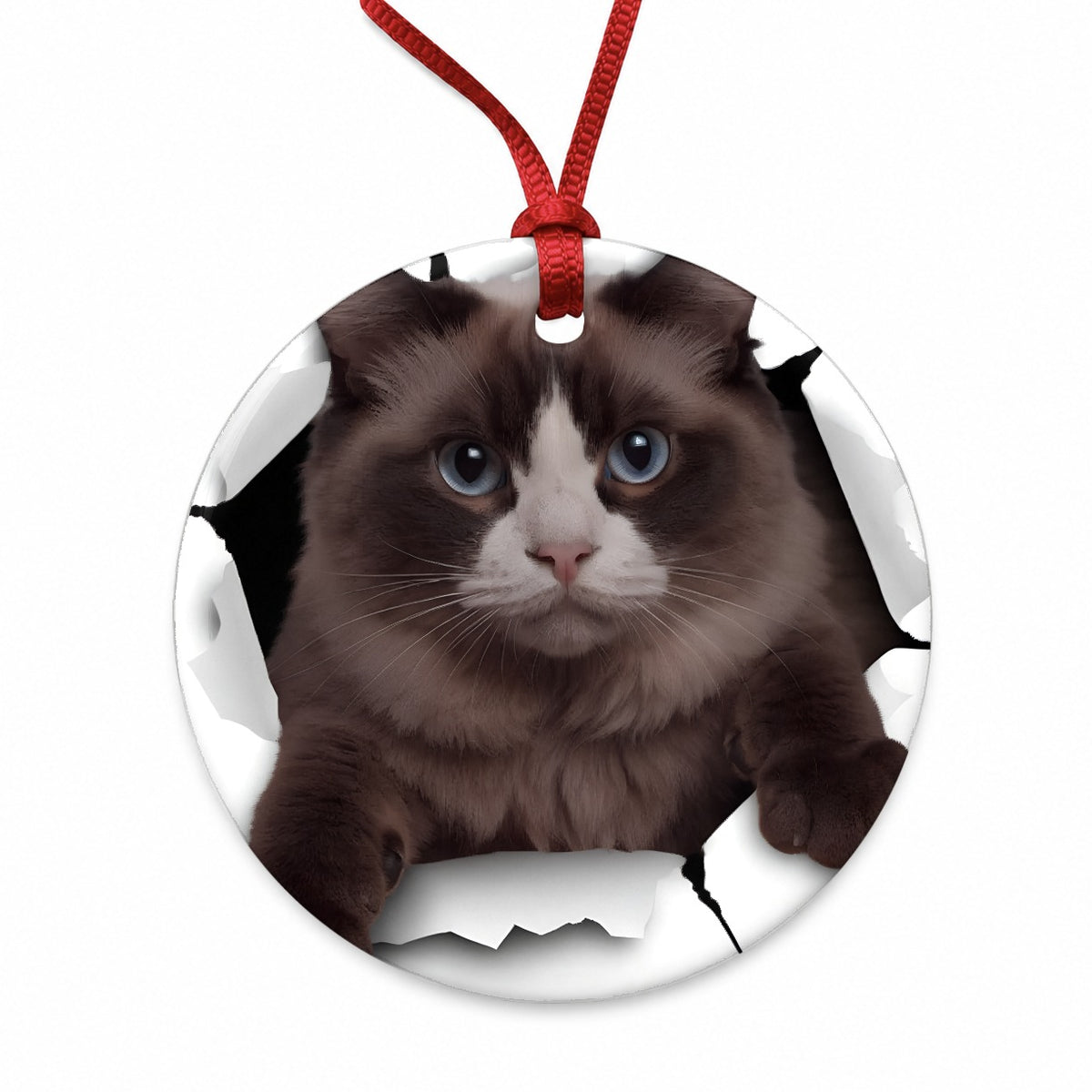 Ragdoll Cat Breakout Round Ceramic Holiday Christmas Tree Ornament